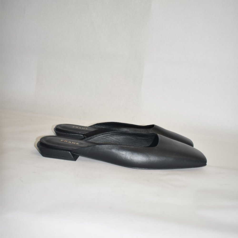 FRAME LE TOWN SQUARE-TOE LEATHER MULES BLACK LEATHER SLIDE SHOES 39.5 - Picture 3 of 7